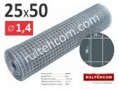 Сетка сварная оцинкованная в рулоне ячейка 25х50мм Ø1,4мм Ширина - 1,5м; Rultehcom