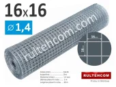 Сетка сварная оцинкованная в рулоне ячейка 16х16мм Ø1,4мм Ширина - 1м; Rultehcom