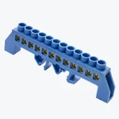 Шина N нулевая 6х9мм c изолятором на DIN рейку на 12 отверстий синяя MegaWatt