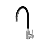 Смеситель кухонный на мойку INOX, рычажный, нержавеющая сталь, черный гибкий излив