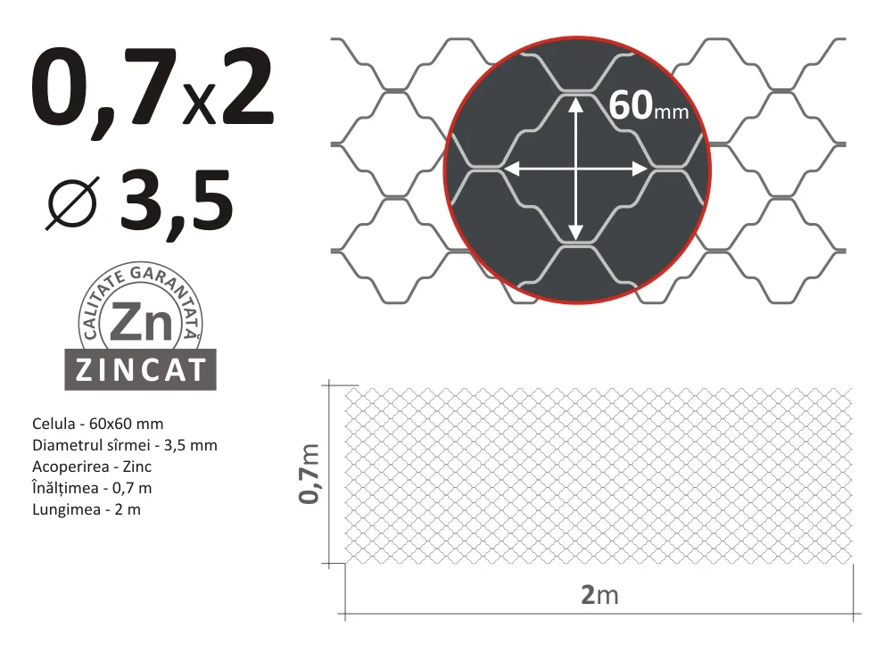 Декоративная сетка, ОЦ; d.3.5, H-0.70m, L-2.00m 60*60мм