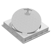 Крышка канализационная прямоугольная, круглый лаз, из ПП на петлях, с ручкой, нагрузка до 1,3 тн – Ø350мм, 400*400мм, Серый