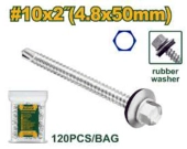 Саморез с шестигранной головкой, сверлом и двойной шайбой (резина/металл) 4,8*50мм (120шт в пакете); Jadever