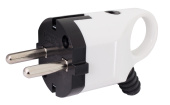 Вилка бытовая e.plug.angle.005.16, с ж/к, 16А угловая белая с ручкой