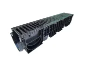 Лоток водоотводный пластиковый BASE DN150 H200 с решетками щелевыми из высокопрочного чугуна, класс нагрузки С250 (1000x206xH200мм)