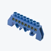 Шина N нулевая 6х9мм c изолятором на DIN рейку на 8 отверстий синяя MegaWatt