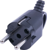 Вилка бытовая e.plug.angle.006.16, с ж/к, 16А, угловая, черная, с ручкой