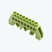 Шина N нулевая 6х9мм c изолятором на DIN рейку на 8 отверстий зелёная MegaWatt