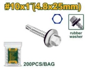 Саморез с шестигранной головкой, сверлом и двойной шайбой (резина/металл) 4,8*25мм (200шт в пакете); Jadever