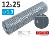 Сетка сварная оцинкованная в рулоне ячейка 12х25мм Ø1,3мм Ширина - 1м; Rultehcom