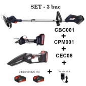 Набор садовых инструментов на аккумуляторе секатор + мини-пила + триммер CPM001+CEC06+CBC001 (2 батареи 5420-15C & 1 зарядка, Makute