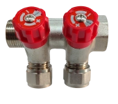 Коллектор 3 выхода с клапаном и герпексом 2-х ходовой - 3/4"*16мм