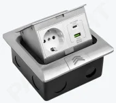 Розетка встраиваемая в пол 1xSchuko, USB A+C 18W, лючок напольный микролифт, металлическая IP44