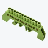 Шина N нулевая 6х9мм c изолятором на DIN рейку на 12 отверстий зелёная MegaWatt