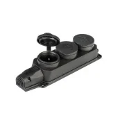 Блок из 3 резиновых розеток 2P+E с крышкой Konza MK106
