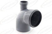 (Новое поступление) Отвод внутренней канализации с фронтальным выходом ПП (PP) Ø110/50-87°, вверх, серый RTP