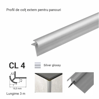 CL 4, Внешний угловой профиль для панелей, 4мм*3 м Silver Glossy