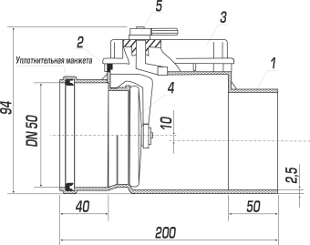 Обратный клапан для внутренней канализации PP Ø110, CI, серый, RTP
