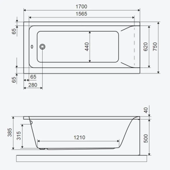 Прямоугольная ванна Nexo 170x75x50 cm Quantra Польша
