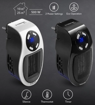 Обогреватель керамический с вентилятором, портативный 500 Вт, TROTEC TFC2E, Черный