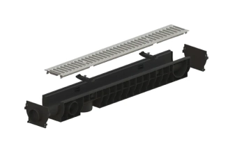 Лоток водоотводный POLYMAX BASIC DN100 H120 с решеткой стальной оцинкованной A15 (1000x160x120)