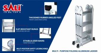 Мультифункциональная лестница трансформер, алюминий 3ступени*4секции, h=0.94/1.78/3.48m, SALI