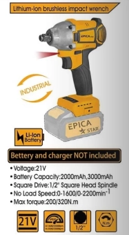 Гайковерт ударный на аккумуляторе 21V, 1/2'', 0-1600-2200rpm, EP-10844, Epica Star