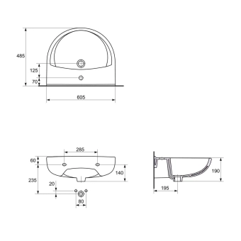 Умывальник подвесной CERSANIT PRESIDENT 605*485*190мм