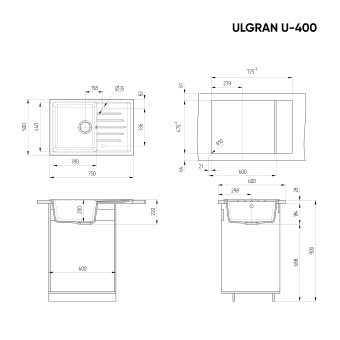 Кухонная мойка ULGRAN U-400-308 75*50 см