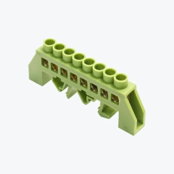 Шина N нулевая 6х9мм c изолятором на DIN рейку на 8 отверстий зелёная MegaWatt