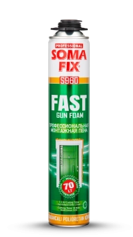 Пена монтажная профессиональная, быстросохнущая, 850 мл / 70 л, FAST, SomaFix