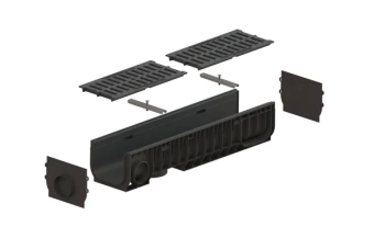 Лоток водоотводный POLYMAX BASIC DN200 H200 с решеткой чугунной С250 (1000x260x200)