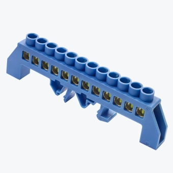 Шина N нулевая 6х9мм c изолятором на DIN рейку на 12 отверстий синяя MegaWatt