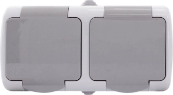 Розетка двойная с крышкой, заземлением 2P+ E 1232 IP54 серая