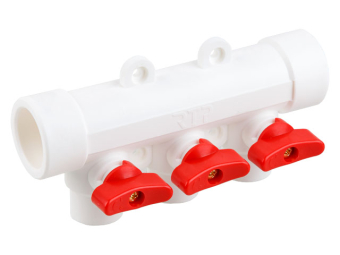 Коллектор с красным шаровым краном PP-R Ø32/20*3, белый, RTP