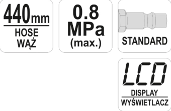 Пистолет для подкачки колес с цифровым манометром, LCD, 0.8mPa, 44см, YATO YT-23702