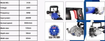 Профессиональный электроинструмент для резки стен – штроборез SALI, 2,6 кВт, Ø135 мм