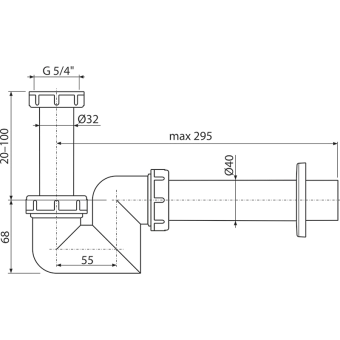 Сифон для умывальника и биде, пластик A45F-DN40, Alcaplast