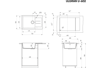 Кухонная мойка ULGRAN серый U-602-310