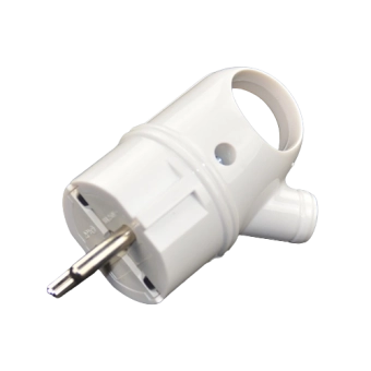 Вилка CT003 2P+E 16А белая угловая с кольцом 1000kW