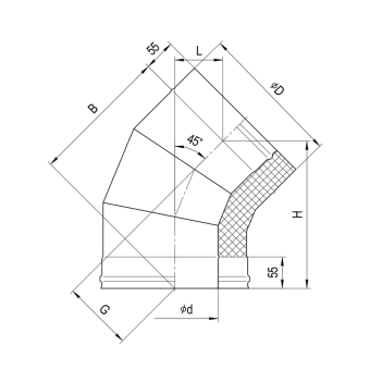 Колено сэндвич 135°, Ø115/200 (430/0,5 + inox) FERRUM