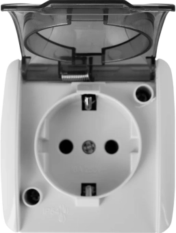 Розетка одинарная e.aqua.1231.grt с з/к, для внешнего монтажа, IP54, крышка прозрачная