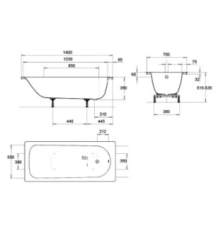 Ванна стальная EUROWA  1400*700 мм, белая, Kaldewei 