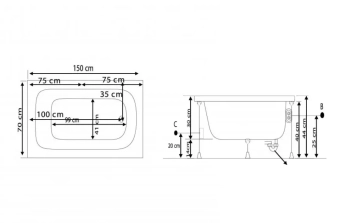 Прямоугольная ванна Tolenta 70x150 cm SG Stelle Banyo Турция