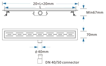 Трап для душа линейный Ø50 x 90° LINE FLH40-A2 С06 - 500 х 70 комплект