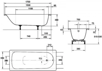 Ванна стальная EUROWA  1700*700 мм, белая, Kaldewei