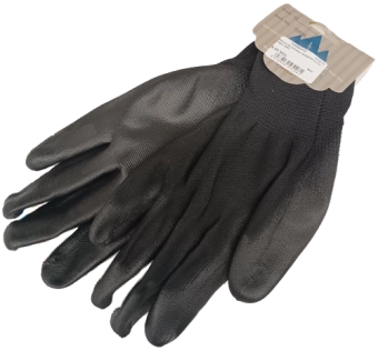 Полиэстеровые перчатки с черным полиуретановым покрытием ладони