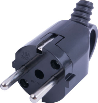 Вилка бытовая e.plug.angle.006.16, с ж/к, 16А, угловая, черная, с ручкой