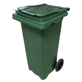 Пластиковый контейнер с крышкой и колесами, 120 л, зеленый (HDPE)