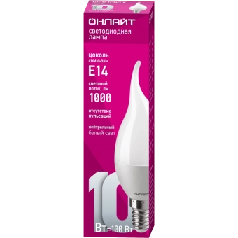 Лампа светодиодная OLL LED 10W E14 4000K FC37  CANDLE ONLAIT